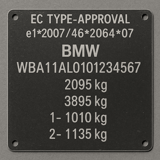 Targhetta del produttore BMW che mostra il numero di omologazione